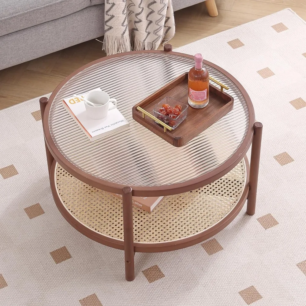 Coffee Table, Large Round End Table, 27.6 Inch Modern Side Table, Glass Sofa End for Balcony