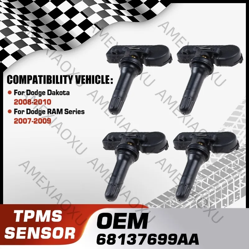 

4Pcs New 68137699AA TPMS Tire Pressure Sensor For 2008 2009 2010 Dodge Dakota Ram Pickup 1500 2500 3500 3.7L 4.7L 5.7L 6.7L AMEX