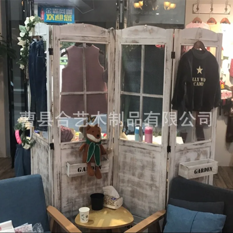 New Chinese wrought iron partition screen living room retro entrance partition mobile folding office entrance screen partition