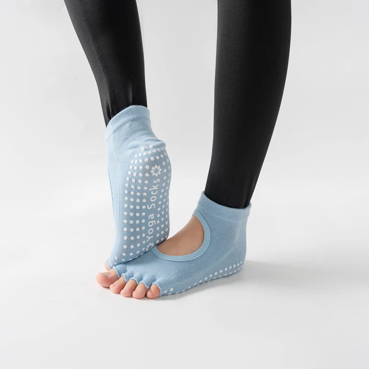 Frauen rücken freie Fünf-Zehen-Yoga-Socken rutsch feste Baumwolle Damen tanzen Balletts ocken öffnen halb atmungsaktive Fitness-Sports ocke für Pilates – Detail 12