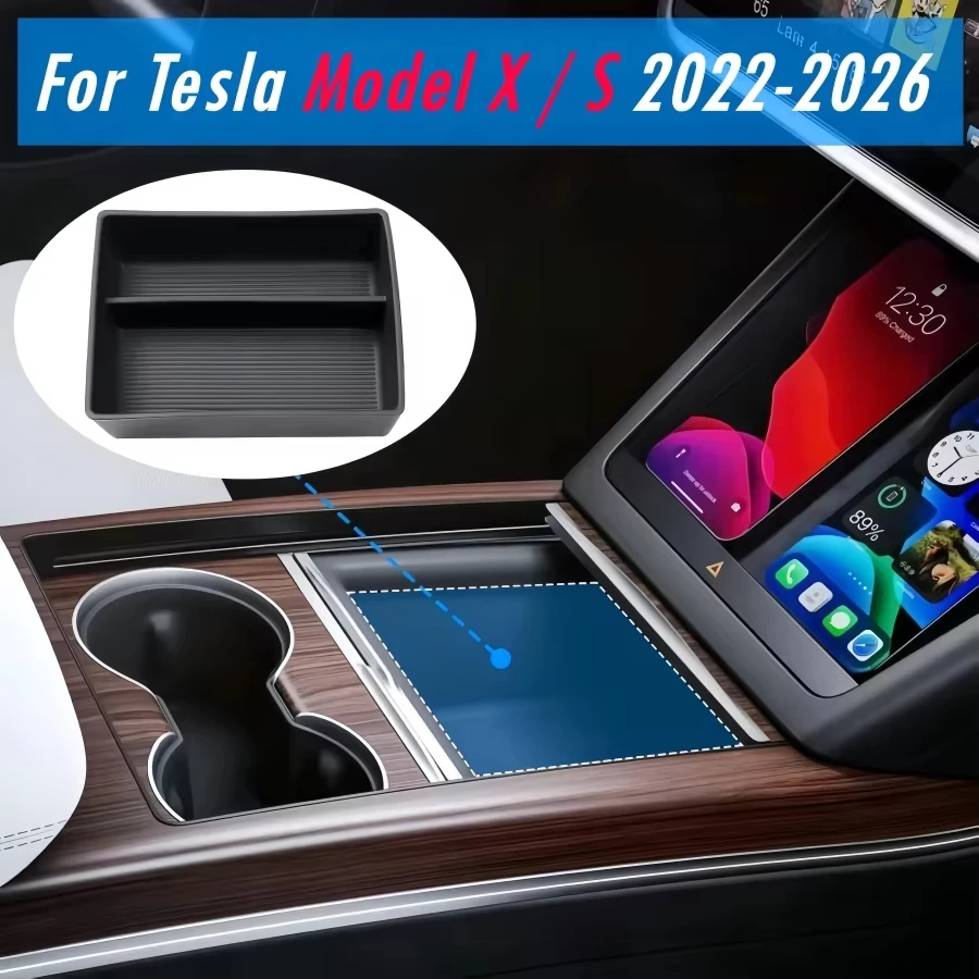 Black Silicone Center Tray for Tesla Model X Model S 2022-2025 2026 Console Organizers Box for Tesla X S Accessories