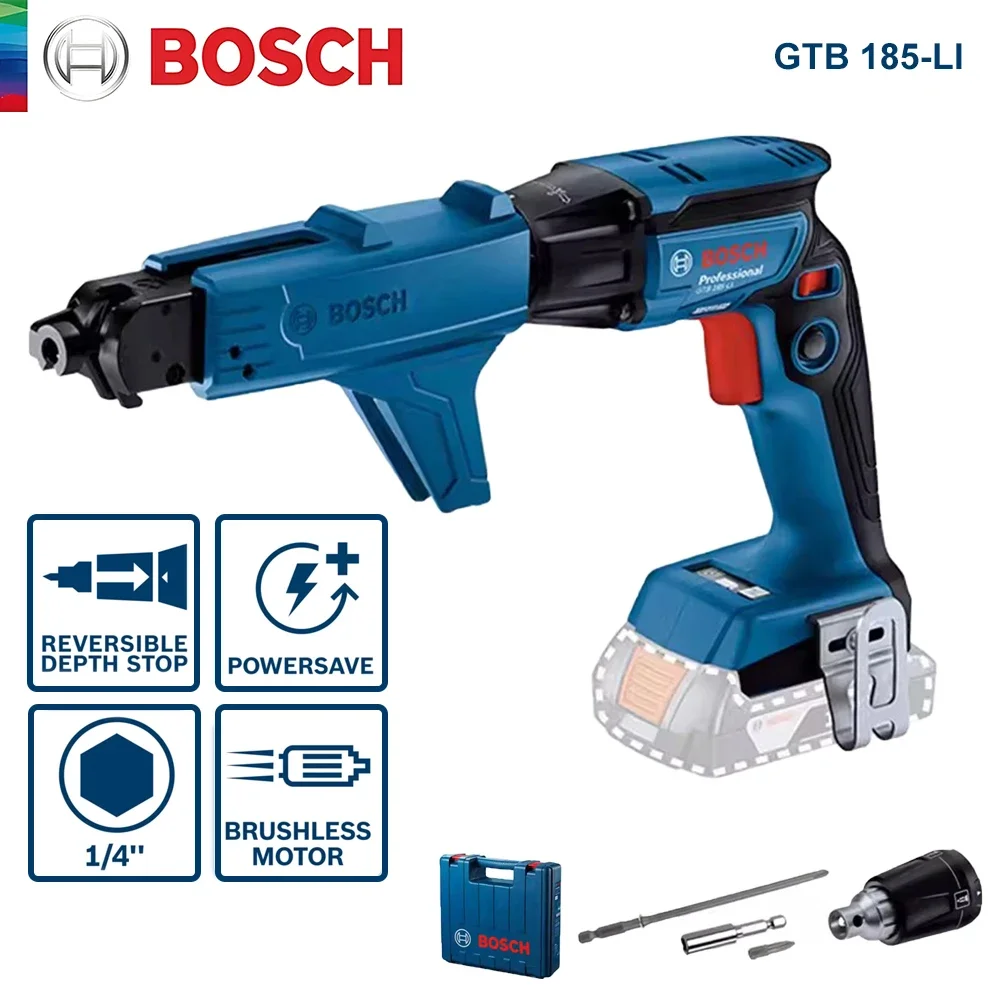 Bosch GTB 185-Li Electric Screwdriver Cordless Drywall Staple Nail Gun Brushless Depth Setting Screwdriver 18V Power Rotaty Tool