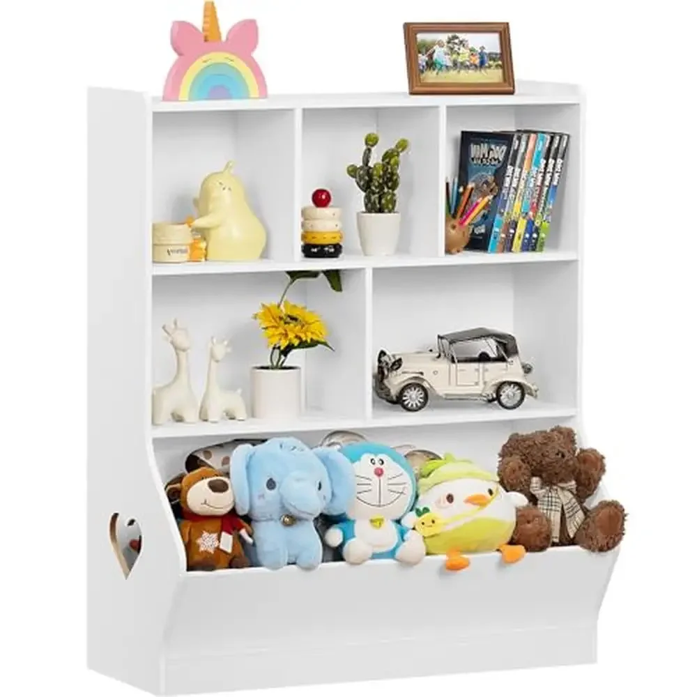 Kids 3 Tier Toy Storage Organizer Bookcase Cubby Shelf Cabinet Playroom Bedroom Waterproof Durable Scratch Resistant Wood Panel