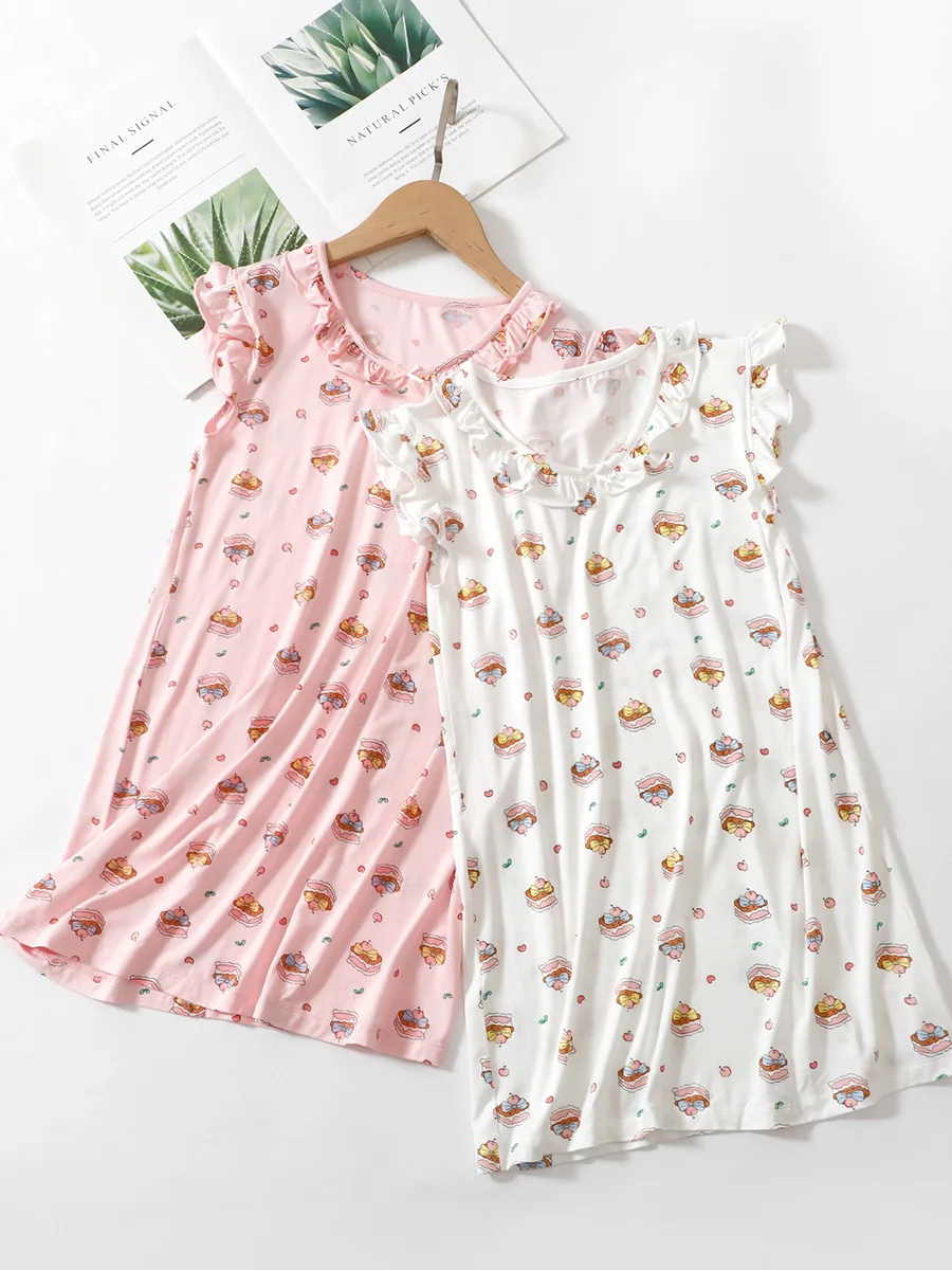 new delivery children clothes baby summer sleeveless pajama Nightdress home clothes 110-170 students  cartoon viscose