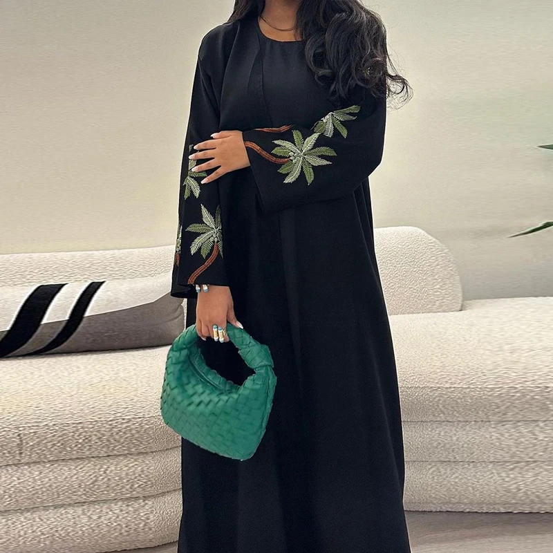 Ramadan Embroidery Coconut Trees Kimono Dubai Turkey Abayas For Women Modest Dress Musulmane Kaftan Oversized Muslim Robe Abaya