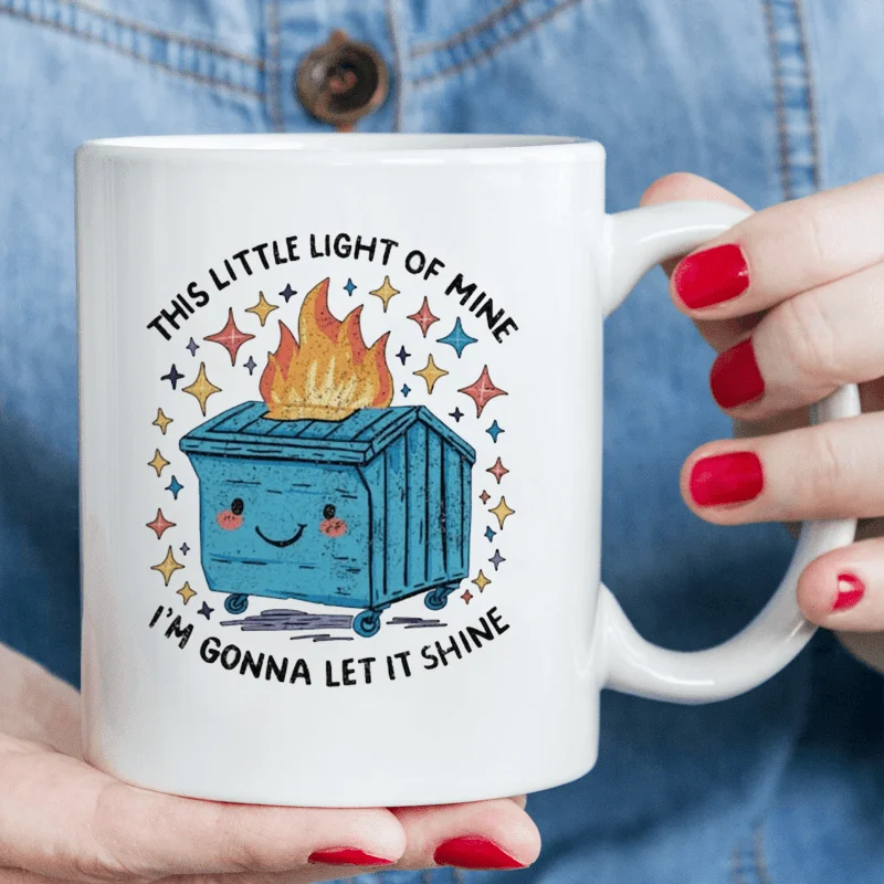 

1pc Funny Ceramic Dumpster Fire Coffee Mug, 11oz with Black Handle, Double-Sided Print, Reusable for Hot/Cold Beverages, "This L