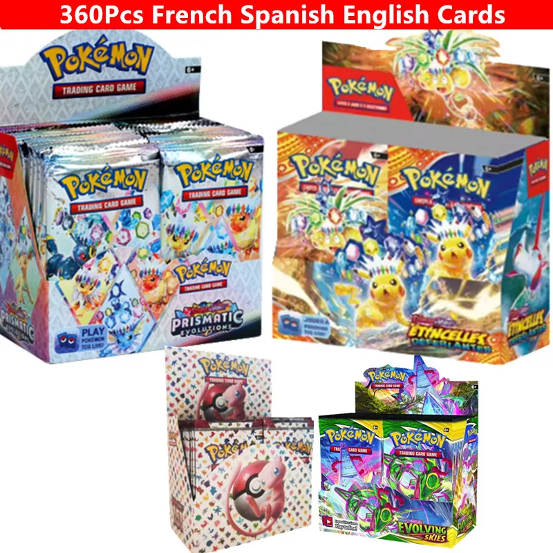 90-360Pcs 영어 프랑스어 스페인어 카르타 카르텐 포켓몬 카드 썬 문 에볼루션 부스터 박스 어린이를 위한 수집용 트레이더 카드