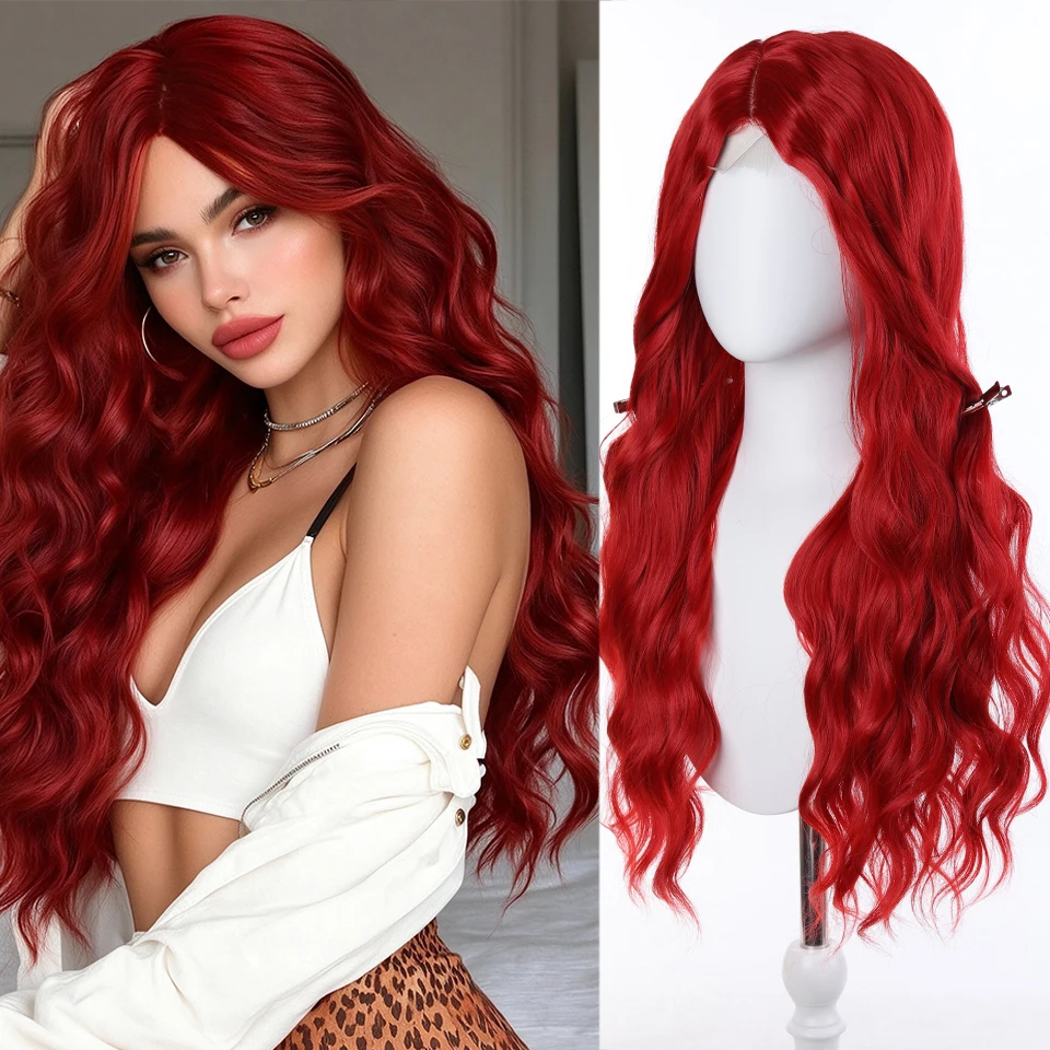 Synthetic Long Lace Wavy Wig for Women  Middle Part Curly Natural Looking Heat Resistant Fiber for Daily Party Christmas