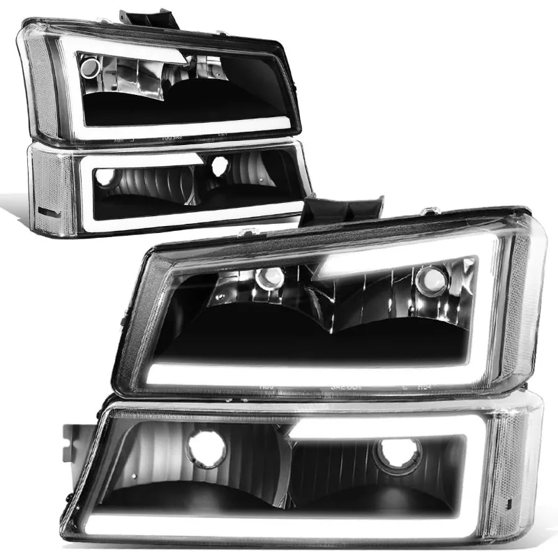 

Black Housing 3D LED DRL Headlight Bumper Lamp Set Compatible with 03-06 Silverado 1500-3500 / Avalanche 1500 2500