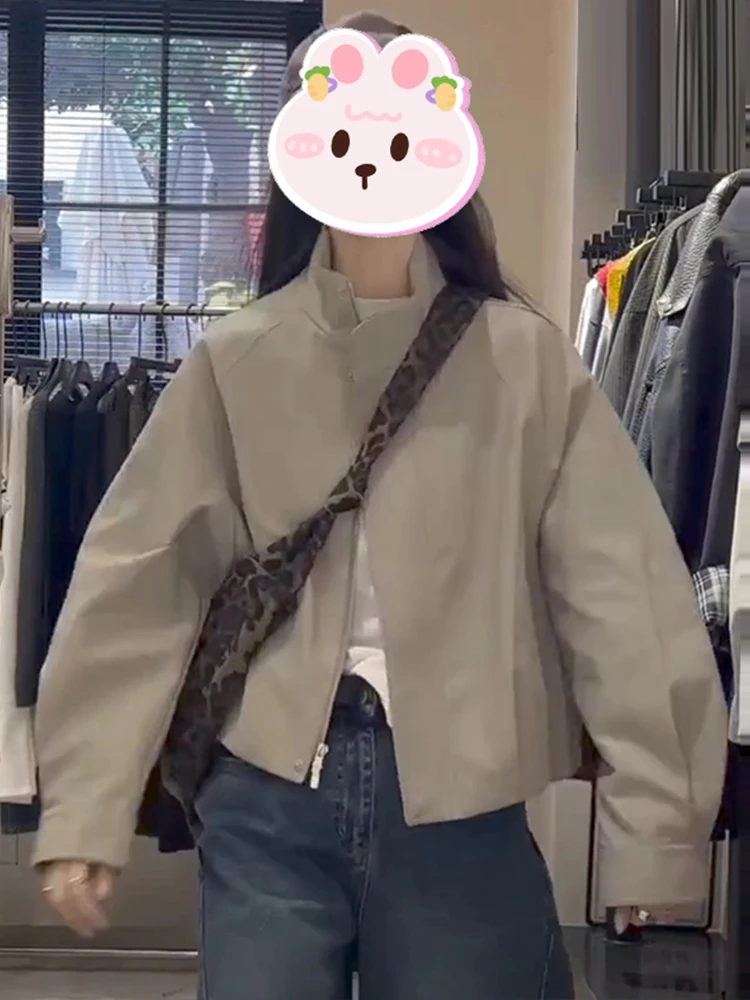 

Chic Anti-Aging Splice Stand Collar Jaet Women's Casual Commute Loose Versatile Top Thin Long Sve Zipper Closure