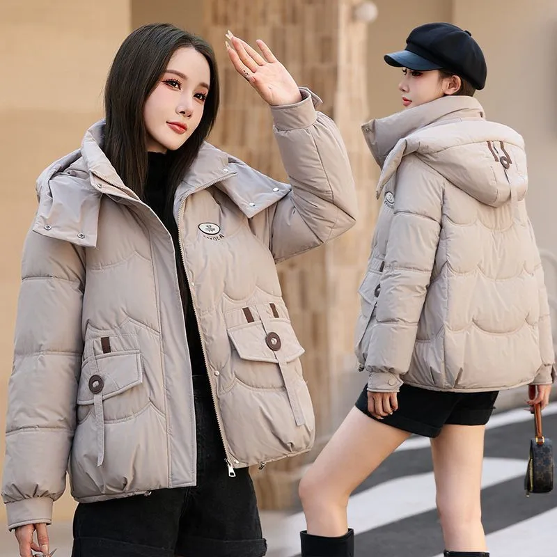 2025 Winter New Women's Down Short Coat Korean Detachable Hat Female Loose Thin Cotton-padded Jacket Padded Down Cotton Overcoat