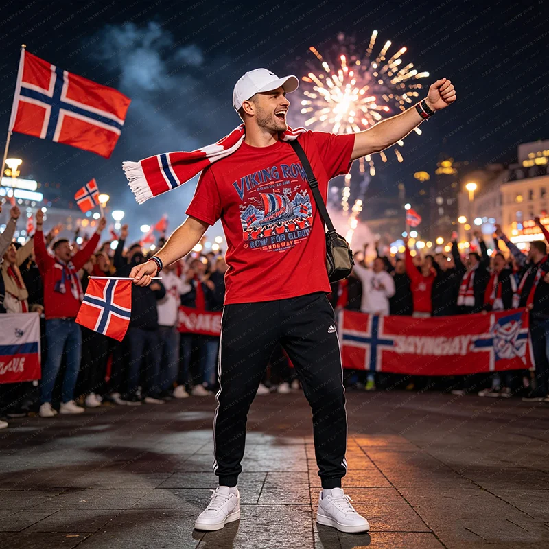Norwegen Fußball-Liebhaber Viking Row Game Day T-Shirt Y2K Fußball-Saison Spieler Sportbekleidung Grafik Damen Herren Kleidung Neuheit – Detail 4