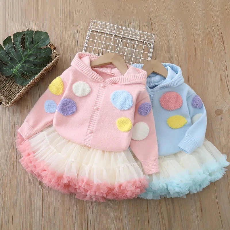 

MILANCEL New Autumn Kids Sweater Set 2-6T Cute Color Balloon Girls Knitted Pullover +Tutu Skirts Sweet Loose Children Clothes