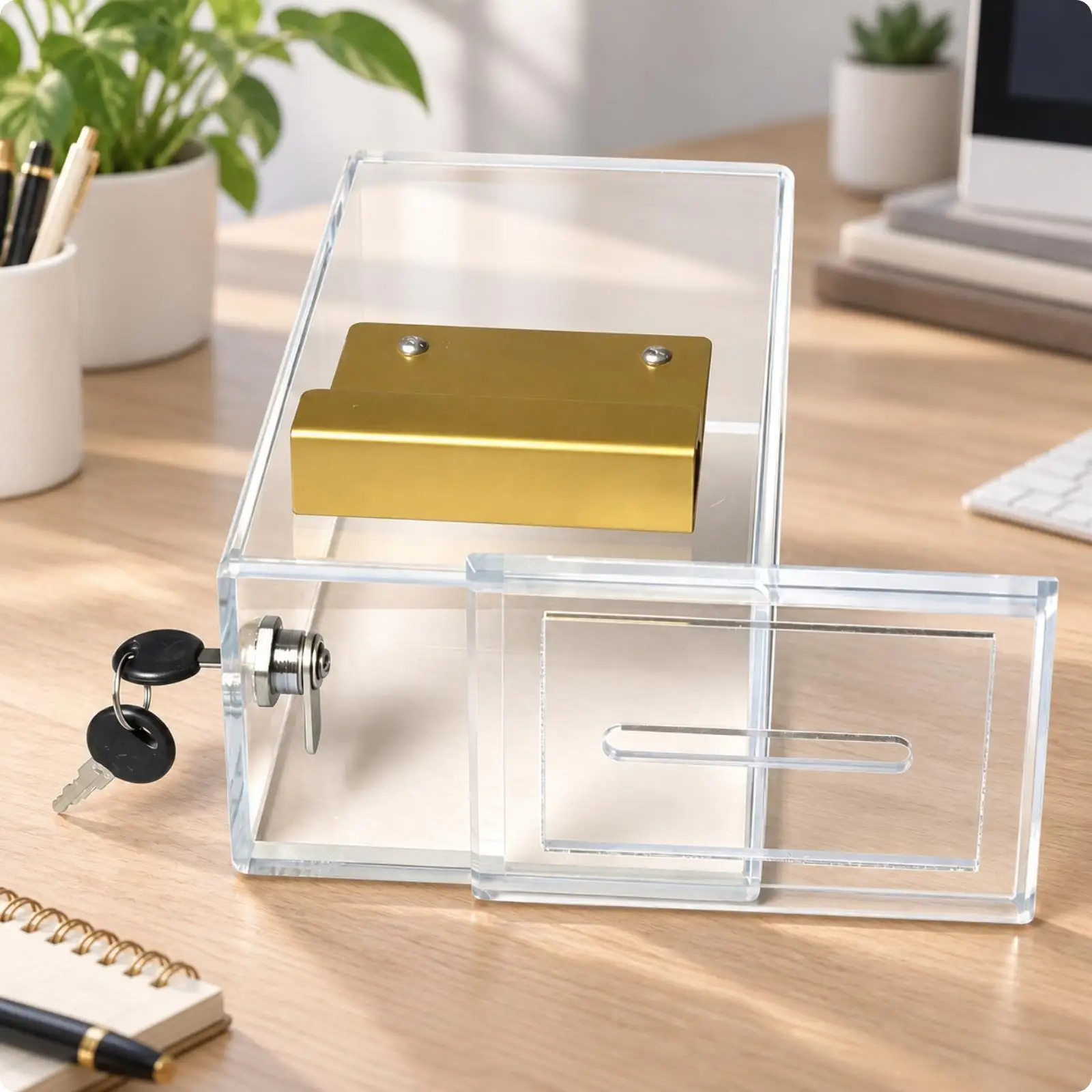 Acrylic Savings Box Transparent Lockable Money Box with Key Dustsafeguarding Angle Bank with Lock for Office, Counter Display