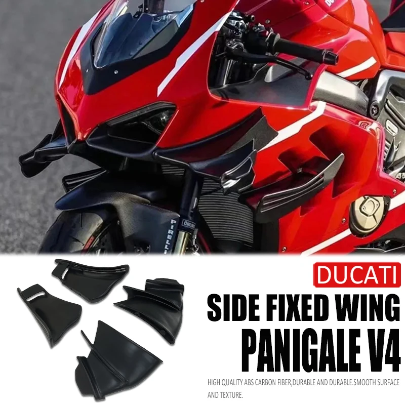 

Motorcycle Fixed Wing Spoiler Fairing For Ducati Panigale V4 V4S V4R 2019 2018-2022 4PCS Black Carbon Paint Aerodynamic Winglets