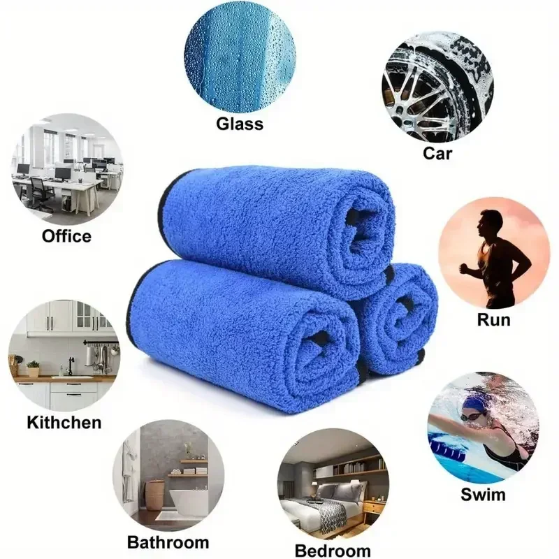 5pcs Microfiber Car Washing Towel Soft Quick Drying Windows Mirrors Wiping Rags Home Double Layer Cleaning Cloths 400GSM