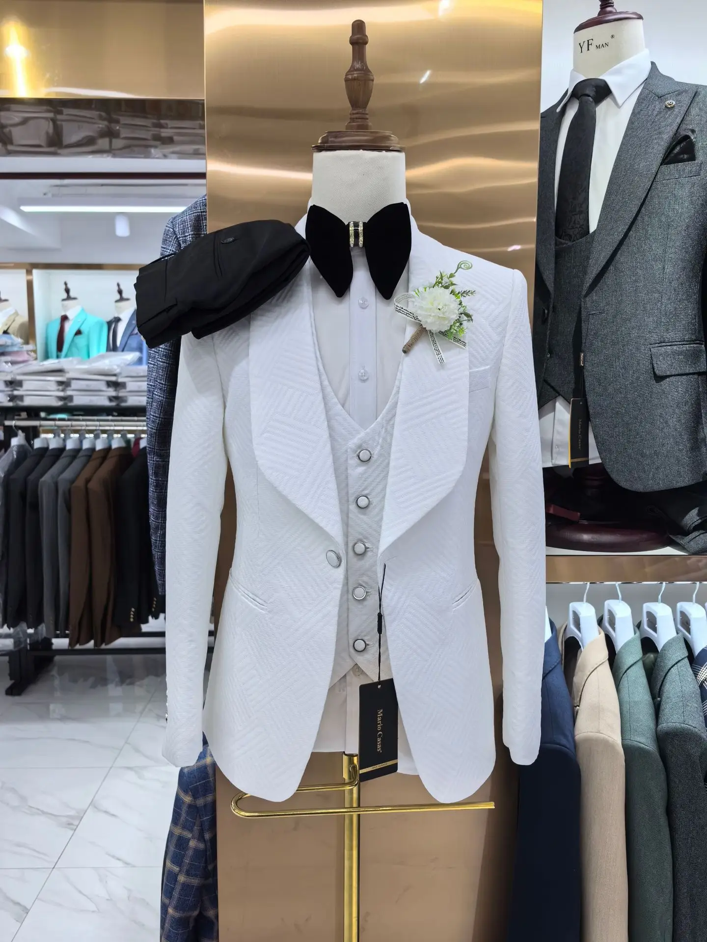 Wedding Dress 2024Slim Fit Luxury Suits for Men Jacquard Homme Costume High Quality Fashion Male Blazer Vest Pants  Men Suit Set