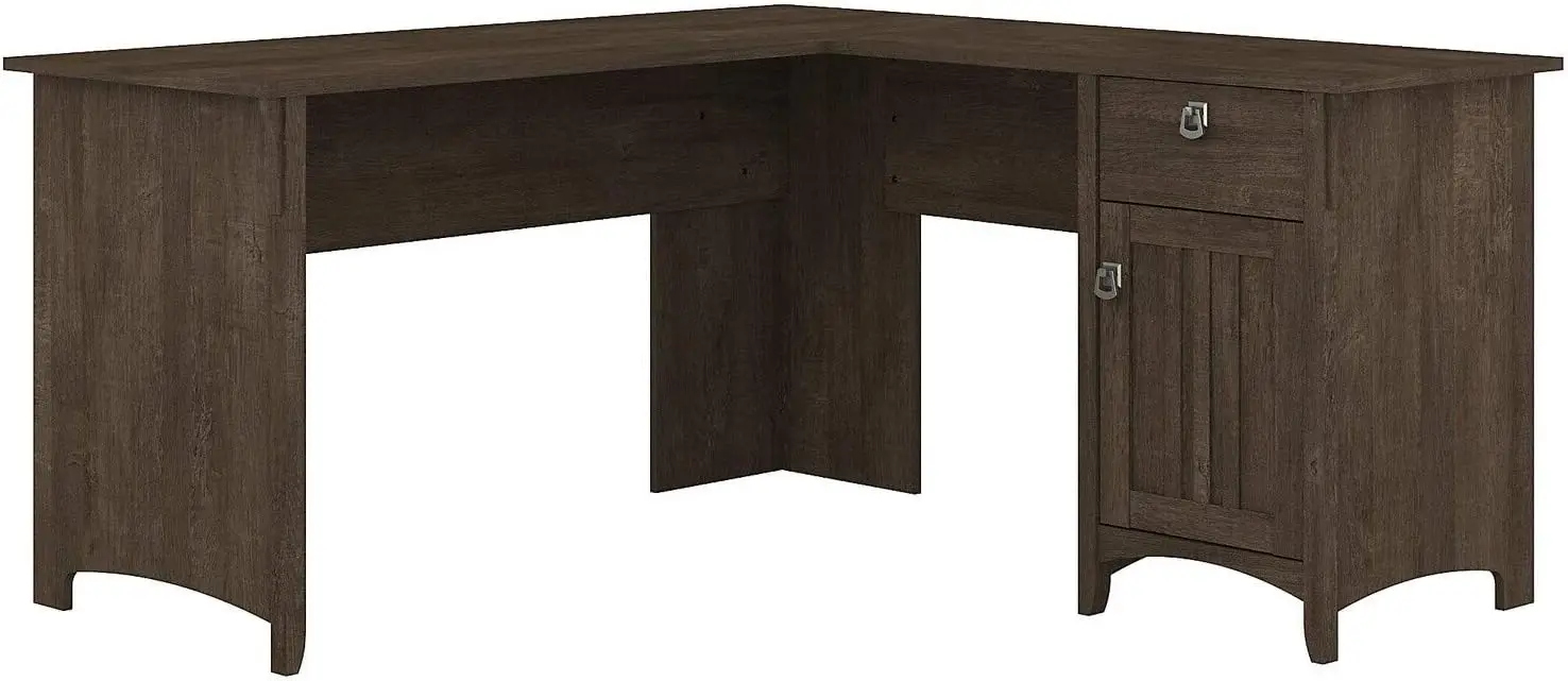 Furniture Salinas L-Shaped Desk with Storage | Study Table with Drawers & Cabinets | Home Office Computer Desk in Ash Brown