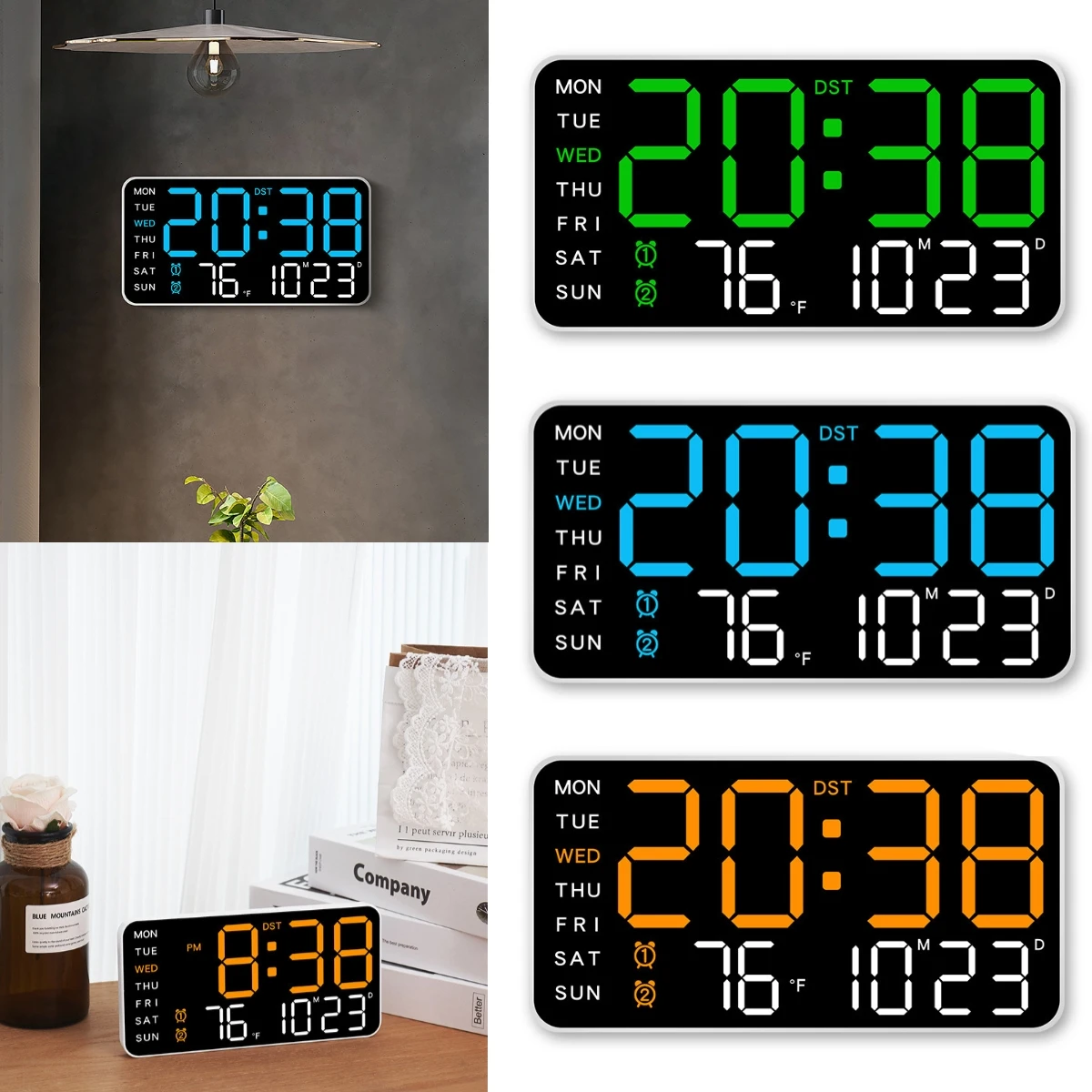 

LED Digital Wall Clock Date Week Temperature Display Table Alarm Clocks Voice Control Electronic Clock Brightness Adjustment