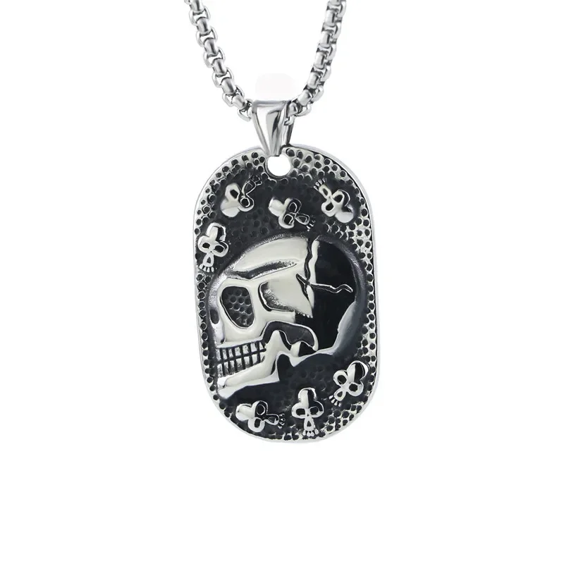 Punk Tattoo Skull Stainless Steel Pendant Necklace Charm Men Cool Punk Rock Jewelry