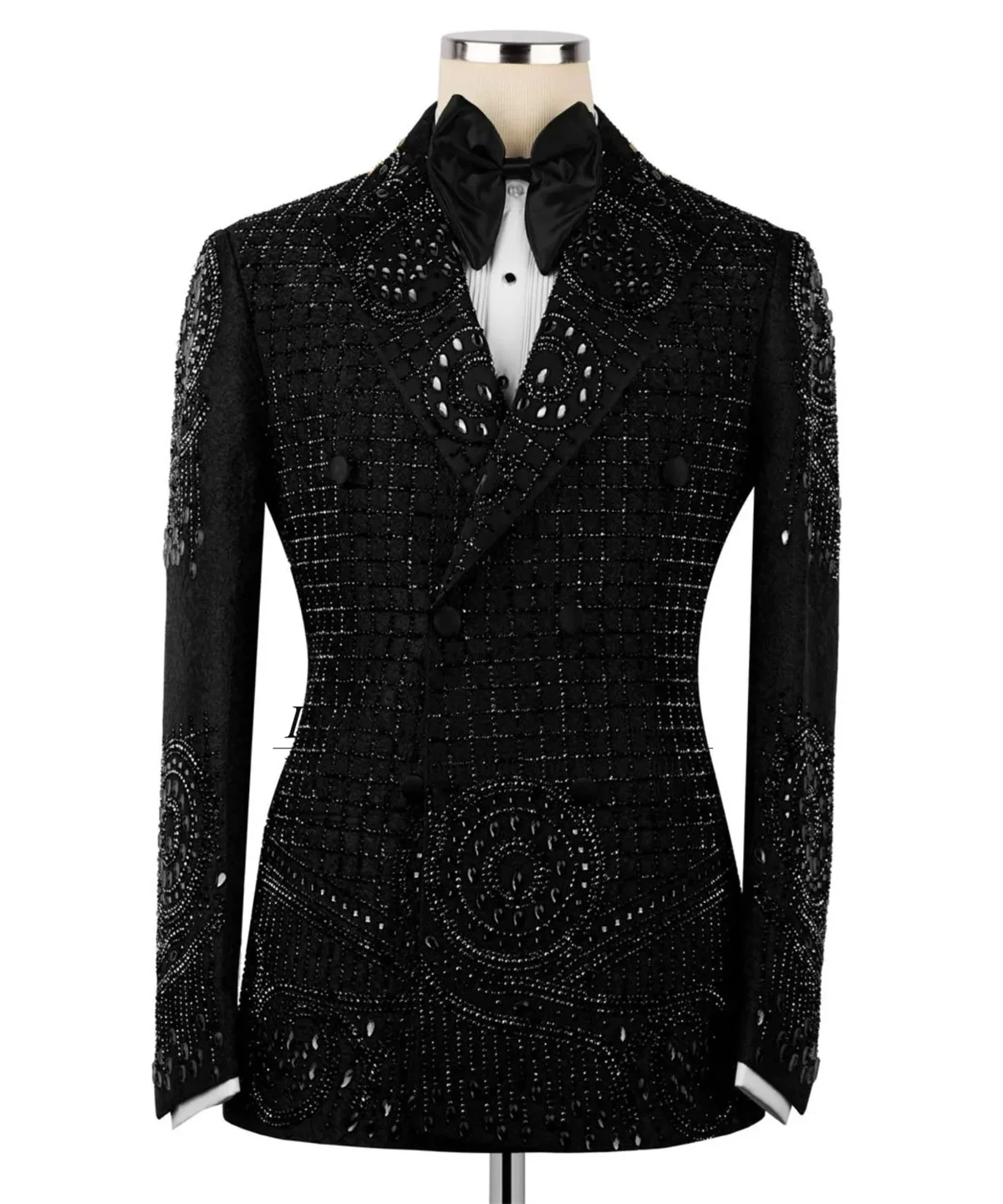 

Мужские костюмы с блестящими украшениями, 2-х предметные комплекты, свадебные костюмы для жениха, мужские пиджаки для выпускного вечера, индивидуальный пошив, жаккардовые, Ropa Hombre, вечерние смокинги