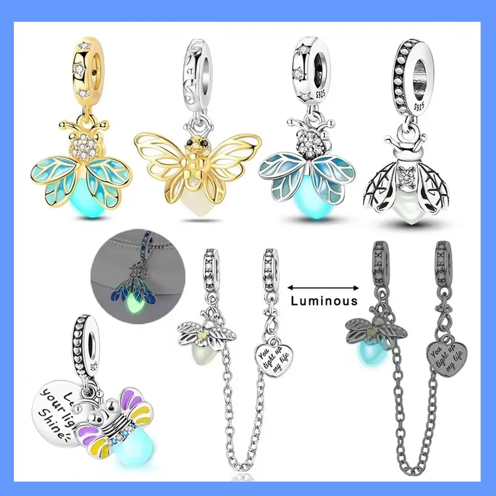 Cute Hot Sale 925 Sterling Silver Gold Color Fireflies Luminous Charms Beads Fit 925 Original Bracelets DIY Jewelry Gift Making - Image 2