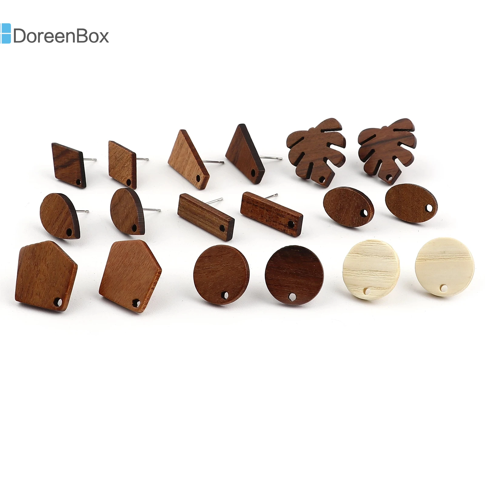 Doreen Box Wood Ear Post Stud Earrings Findings W/ Loop 0.7mm (with ear plugs) Geometric Zinc Alloy Wooden Earrings Jewelry