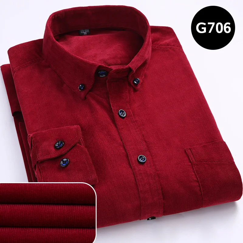 

6XL Cotton Corduroy Shirt Men’s Long Sleeve Casual Regular Fit Soft Comfortable Pocket Dress Shirts For Male Blouse Clothes