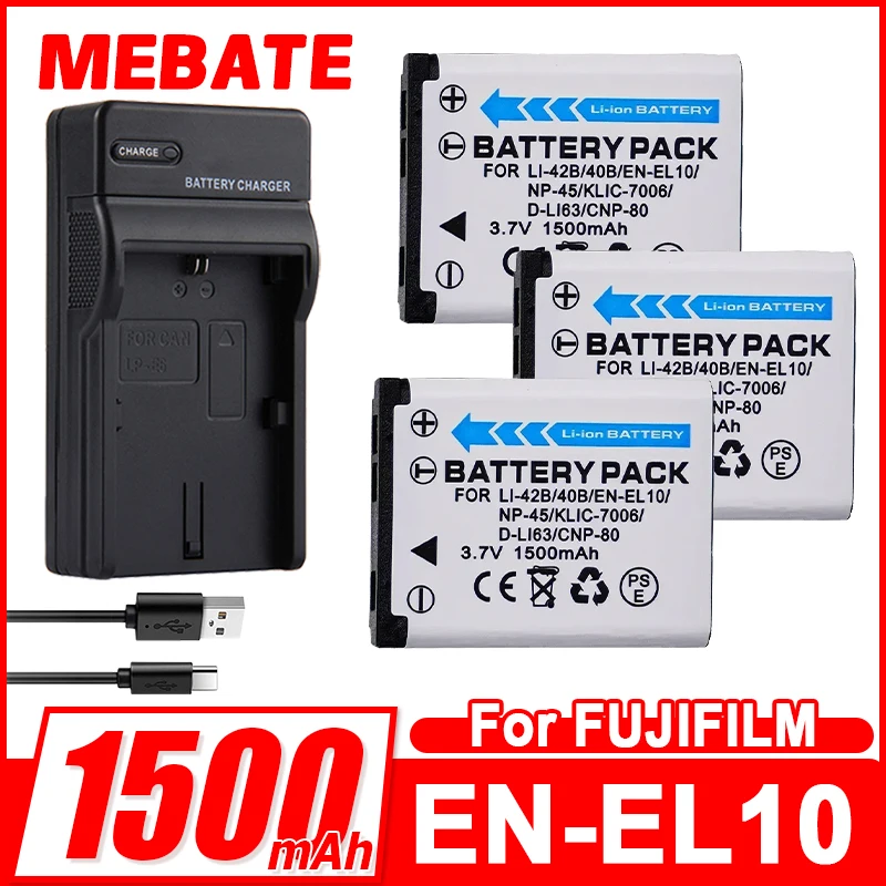 1500mAh EN-EL10 Li-42B Li-40B NP-45 NP-42 CNP-80 Camera Battery Dual Slot Charger for OLYMPUS for FUJIFILM for Pentax for Casio