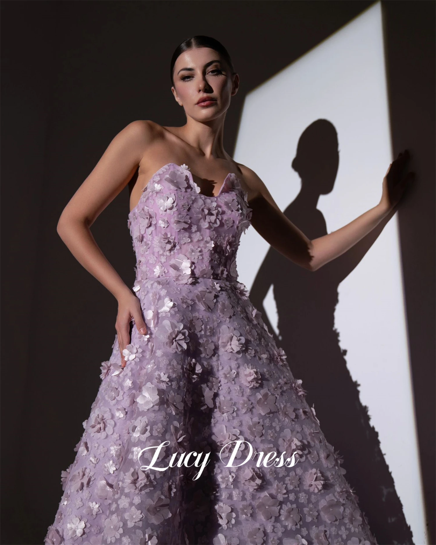 

Lucy Three-dimensional Flower Fabric Evening Dress Wedding Formal Occasion Dresses for Special Events Robe Soiree Customized