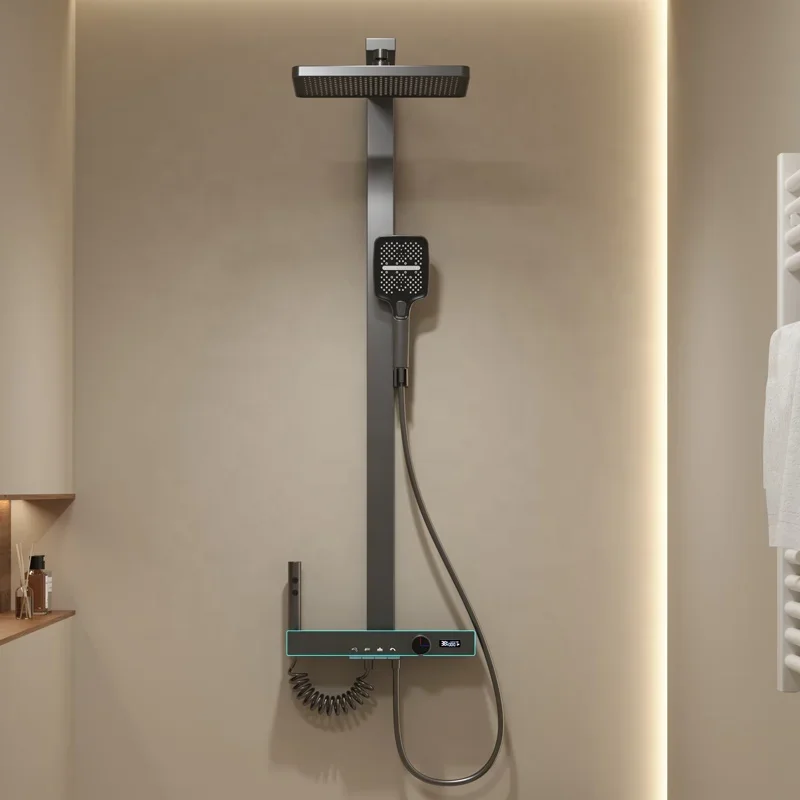aa-New 4 LED Smart Digital Massager Bathroom Shower Set System Polished In-Wall Colonne De Douche Shower Faucet With Thermostat