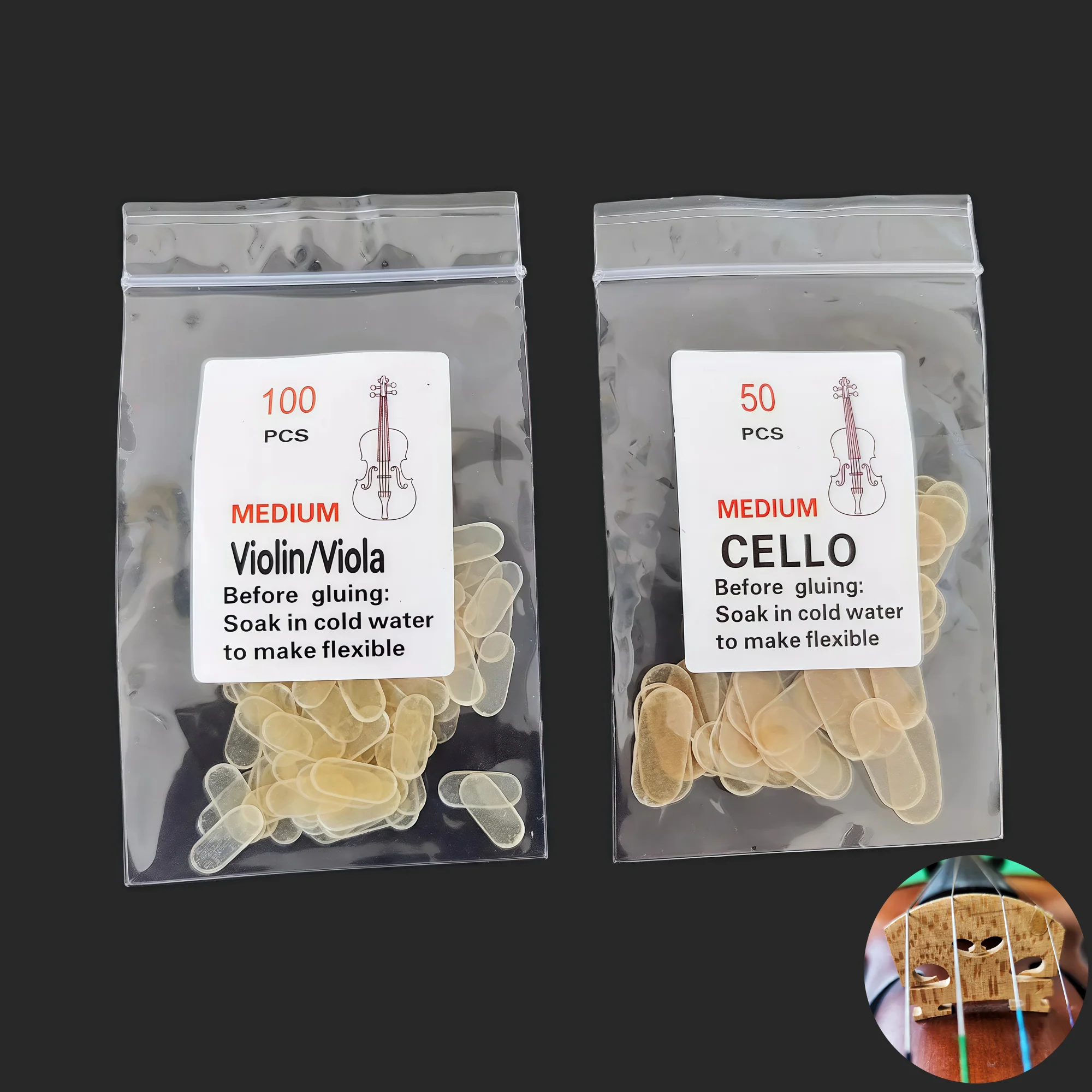 100pcs Violin/ 50pcs Cello Bridge Parchment Protect E-String Sheepskin Protection Pad Bridge String Accessories