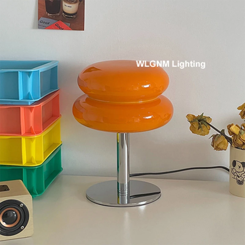 Macaron Glass Table Lamp Egg Tart Desk Light Bedroom Living Room Atmosphere Lamps Night Light Girl Bedroom Bedside Decor