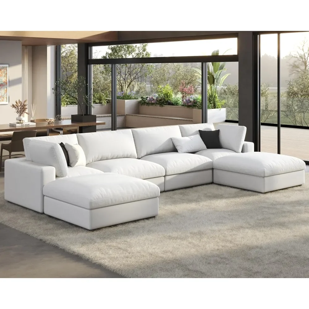 Modular Sectional Sofa, 152 Inches Down Filled Sectional Sofa, 6 Seats U Shaped Cloud Couch,Oversized Couch Grey Linen Couch Set