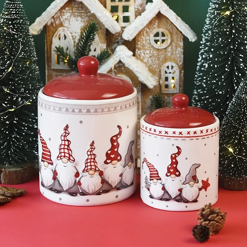 Christmas Ceramic Sealed Jar Santa Claus Cereals Grain Nut Dried Fruit Sugar Snack candy Jars Christmas Gift Storage Jar