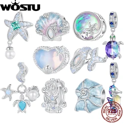WOSTU 925 Sterling Silver Blue Ocean Charm Dreamy Sea Animals Beads Nano Opal Shell Pearl Fit DIY Bracelet Gift for Mother's Day