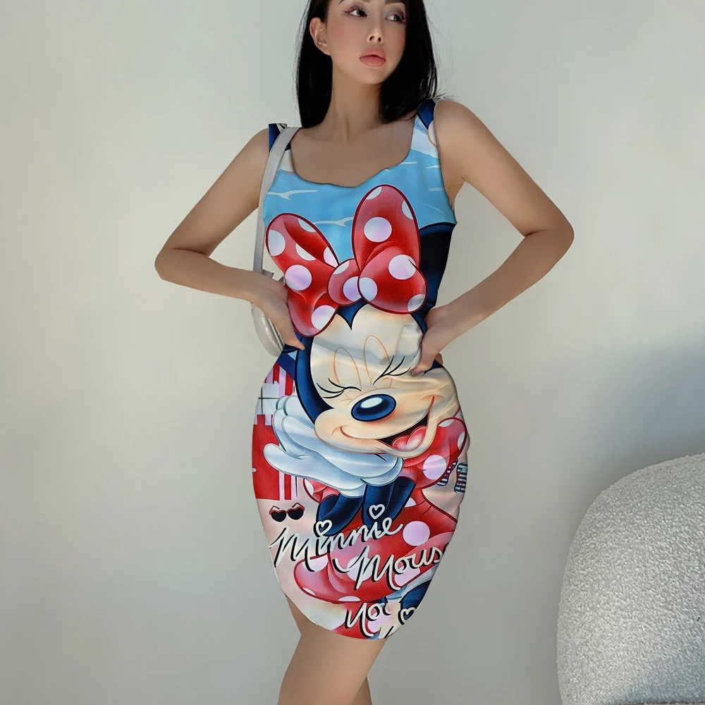 

Fashionable leisure dress, sleeveless and comfortable sexy dress minnie cartoon 3D printing dress