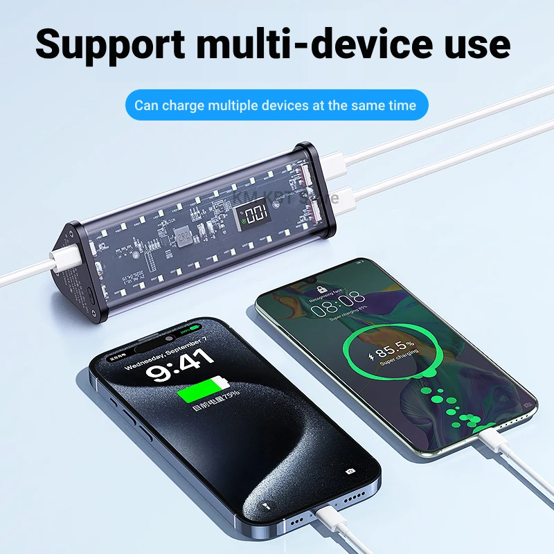 Transparent Shell 6*18650 Power Bank Case 22.5W Fast Charging LED Type C USB Port Battery Storage Box For iPhone Samsung