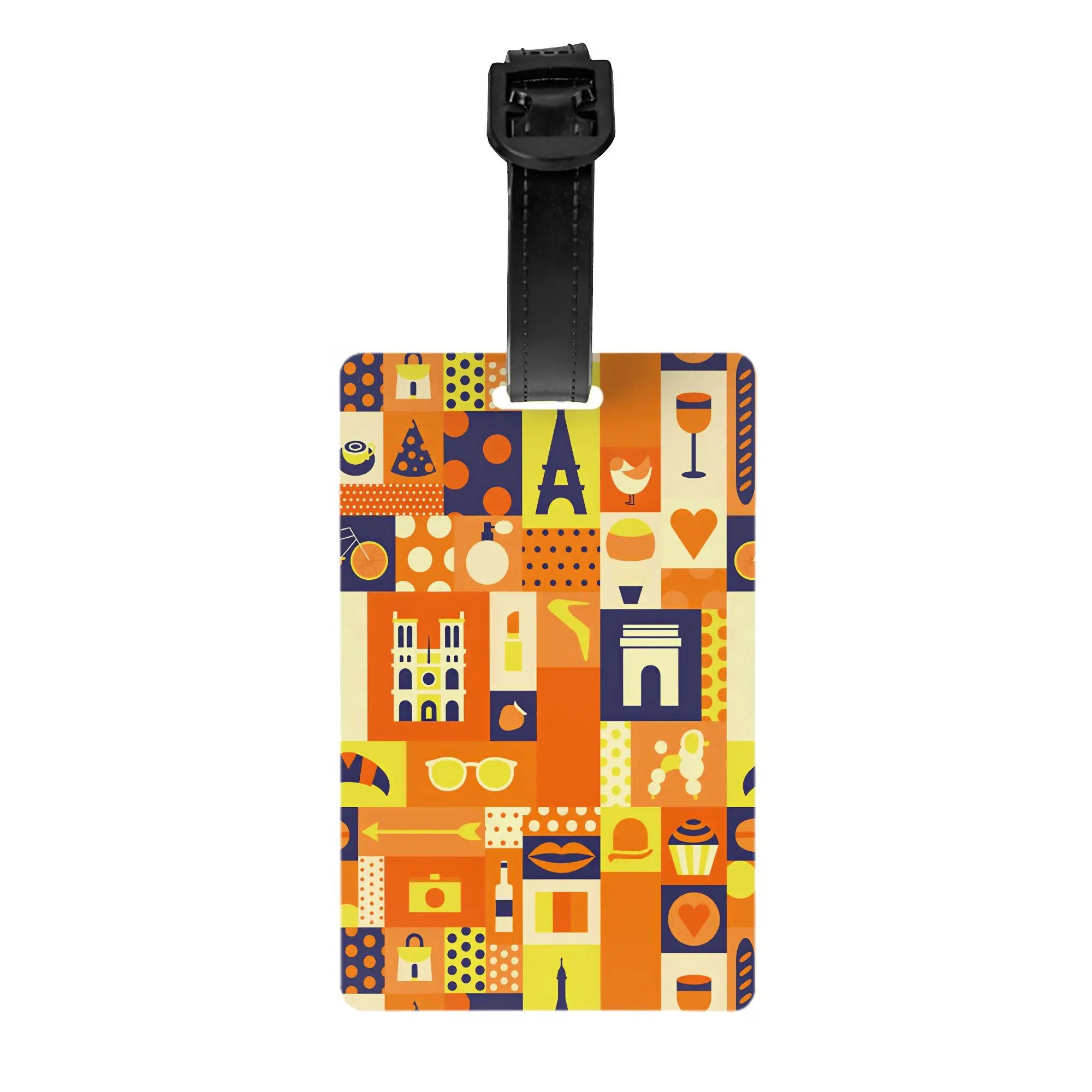 Custom Geometric Paris Warm Tone Travel Patchwork  Luggage Tag Privacy Protection  Baggage Tags Travel Bag Labels Suitcase