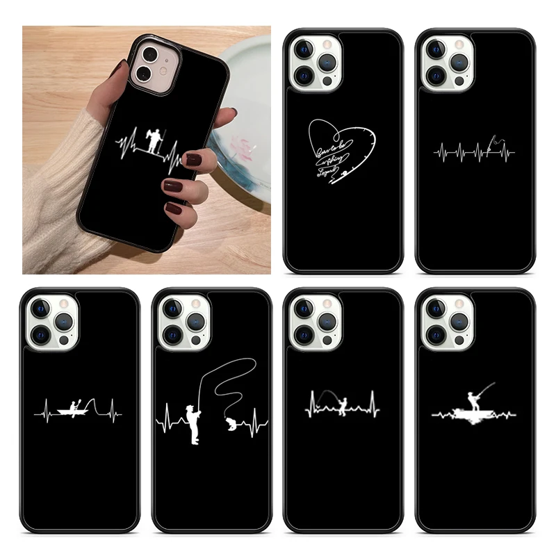 Fishing Camping Heart Pulse Phone Case Cover For iPhone 15 16 14 XR XS 11 12 13 Mini Pro MAX Plus