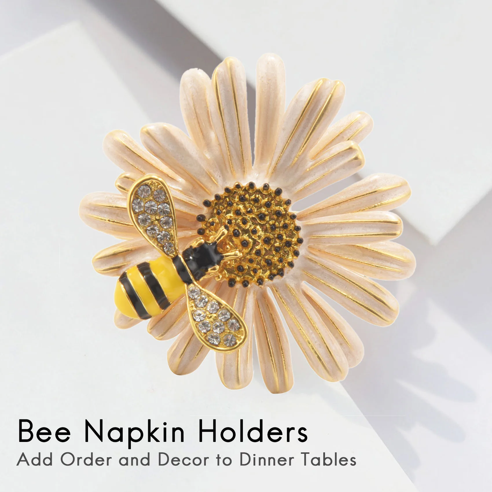 Daisy Flower Napkin Rings,Metal Bee Napkin Holders for Wedding or Daily Use,Beautiful for Your Dinner Table Decor