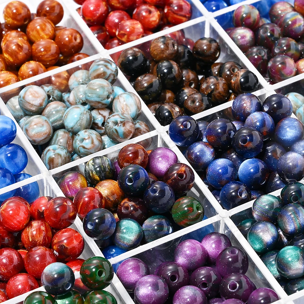 100 Stück 8mm Aurora Glitzer Harzperlen Runde Perlen für DIY Handgemachte Spacer-Perlen Armband Halskette Schmuckherstellung Zubehör – Detail 3