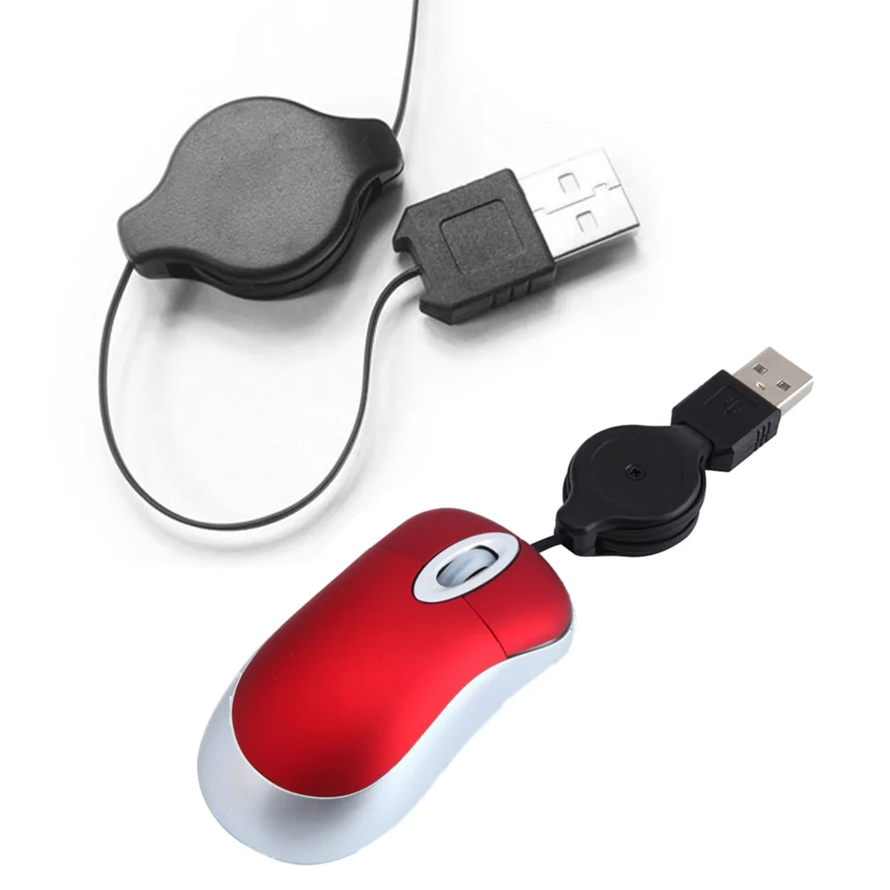Mini mouse retrattile USB ottico da 2 pezzi Design con cavo compatto Gioca compatibile con il mouse USB per notebook Mac