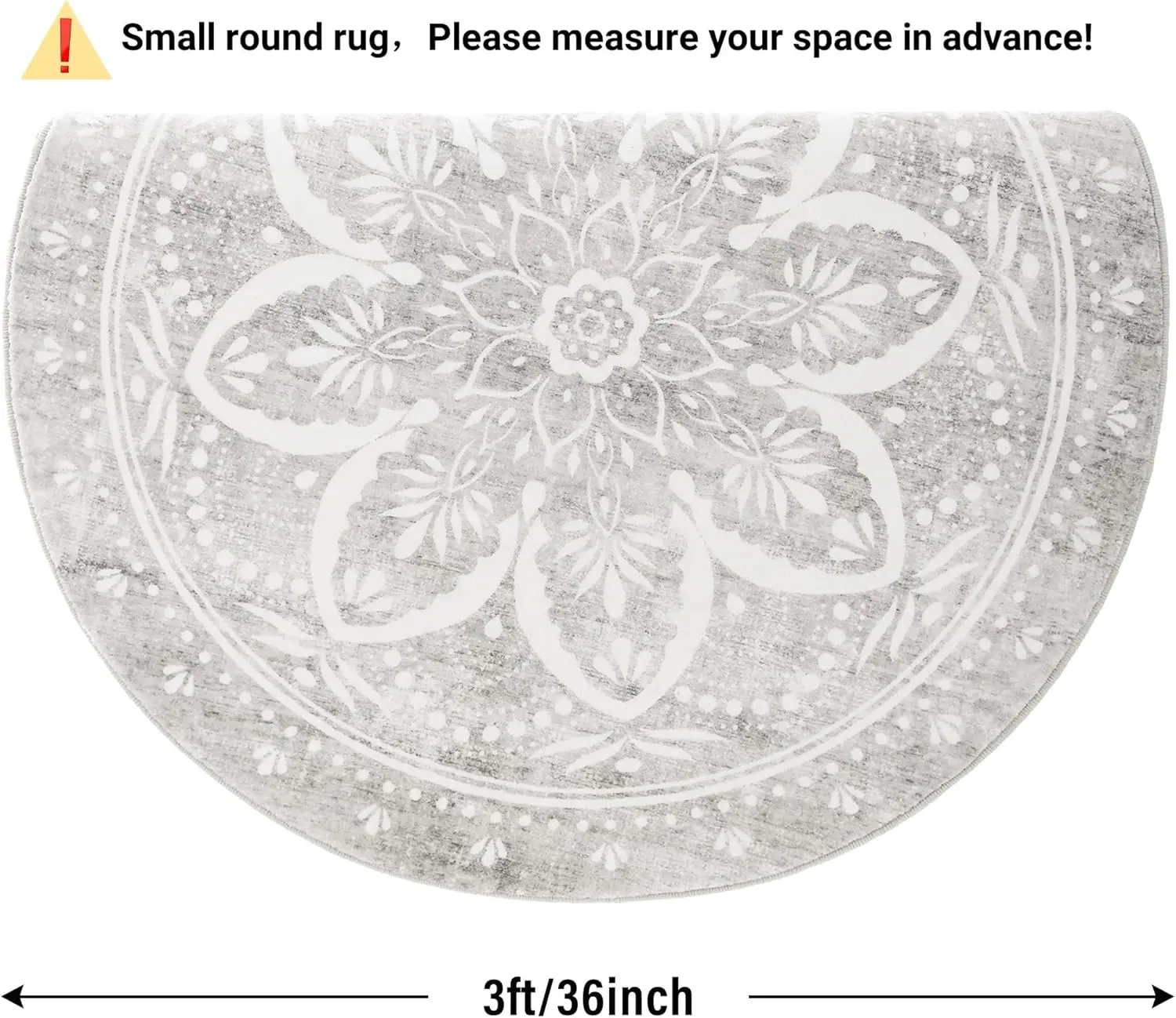 Gray White Floral Mandala Round Rug Delicate Embossed Pattern for Elegant Space
