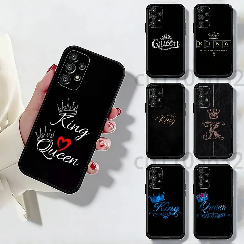 KING Queen Crown Letter  Phone Case For Samsung S25,24,23,22,21,S20,Ultra,Plus,FE Black Soft Cover