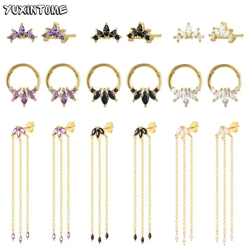 Fashion Design Three Horse Eye Zircon Tassel Chain Stud Earrings for Women 925 Sterling Silver Needle Trendy Jewelry Earrings