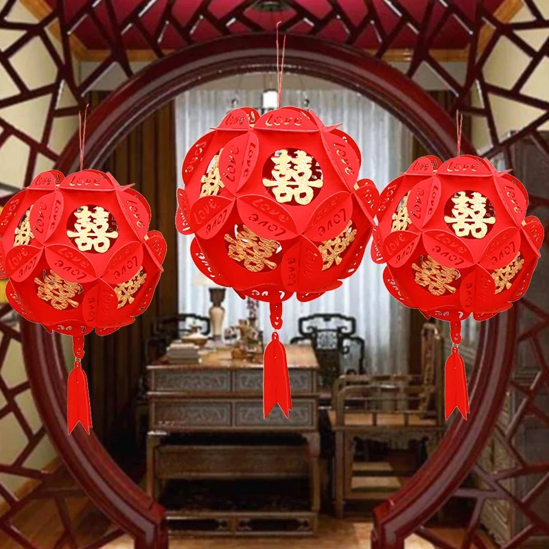 1pc Hydrangea DIY red lantern Pendant room bar hotel party decoration flower ornament Wedding Venue Decor Festival Supplies