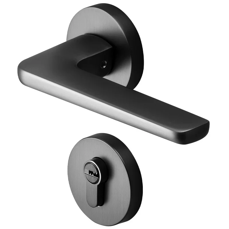 

Bedroom Brushed Black Magnetic Suction Mute Room American Minimalist Split Scandinavian Wooden Door Handle Lock