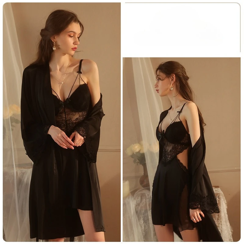

Женское нижнее белье Sleepwearsexy Plus Plus, ледяной шелк и накладки на грудь, кольца для сбора, ночная рубашка на бретелях, верхняя одежда, домашняя одежда