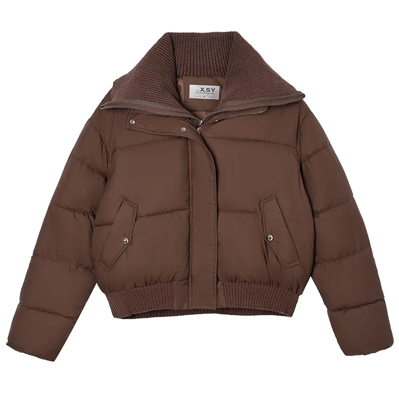 Women Parkas Overcoat Short Coat Solid Zipper Long Sleeve Turn Down Collar Straight Loose Fit Office Lady Casual Winter 2025